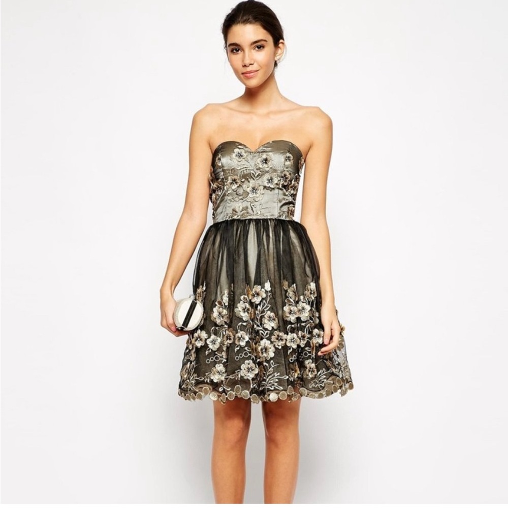 Chi Chi London | Strapless Floral Lace Mini Dress